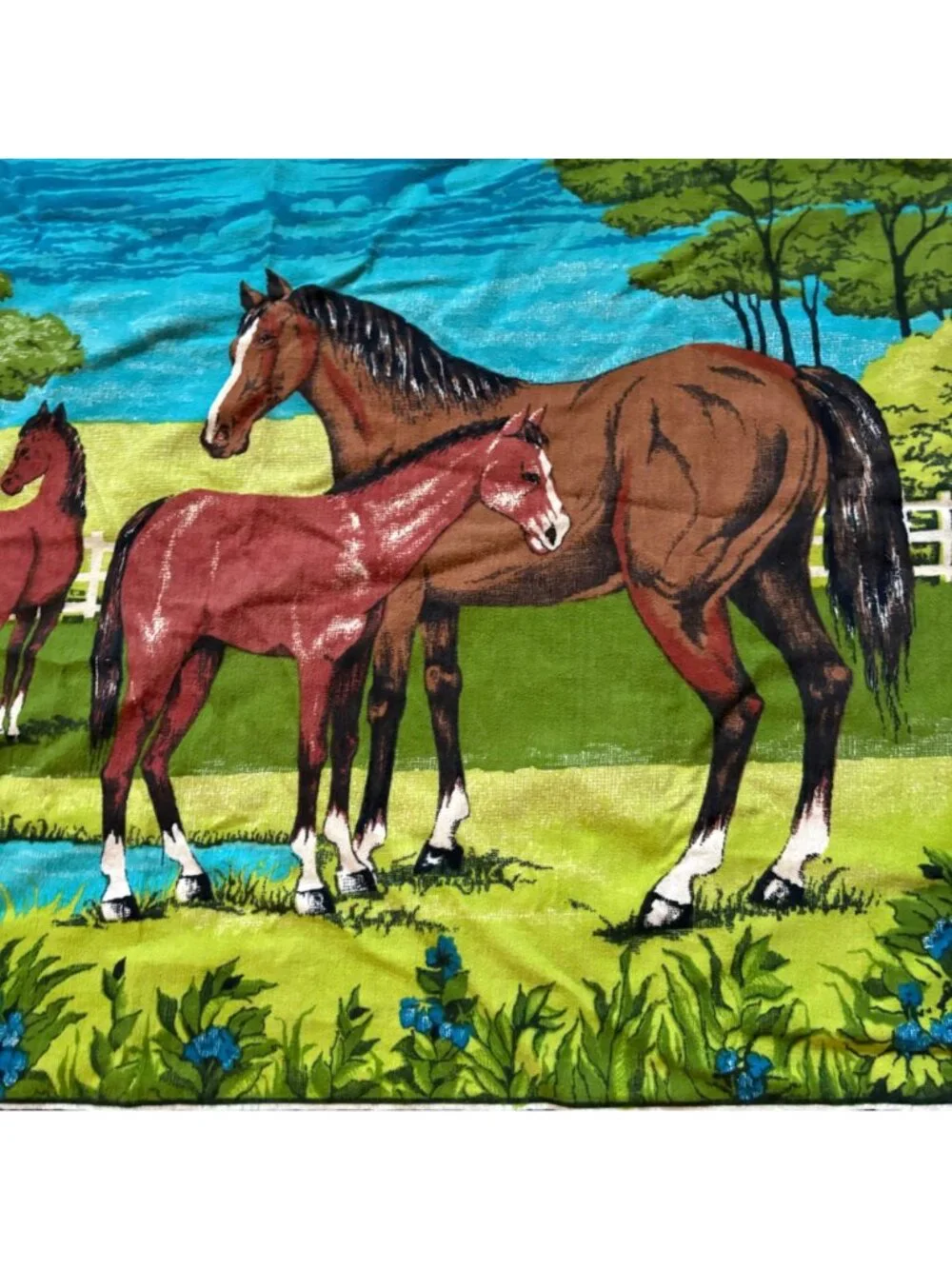 Vintage Horse Tapestry Wall Hanging 40 x 54 Mid Century Rustic Equestrian Decor